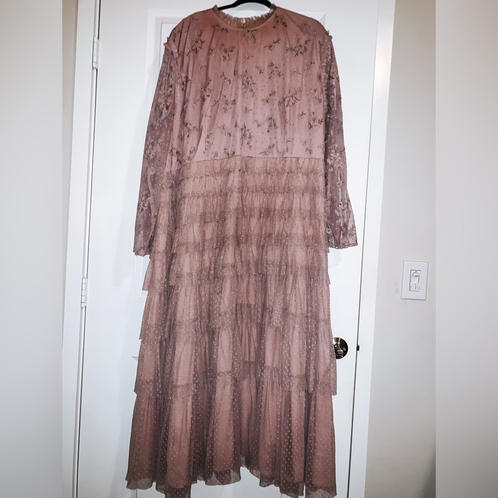 5X Ivy City Co Ella Blush Pink Ruffle Midi Dress